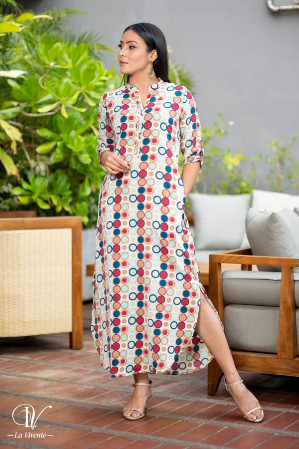 Printed Maxi Shirt Dress With Side Slit - Image 5