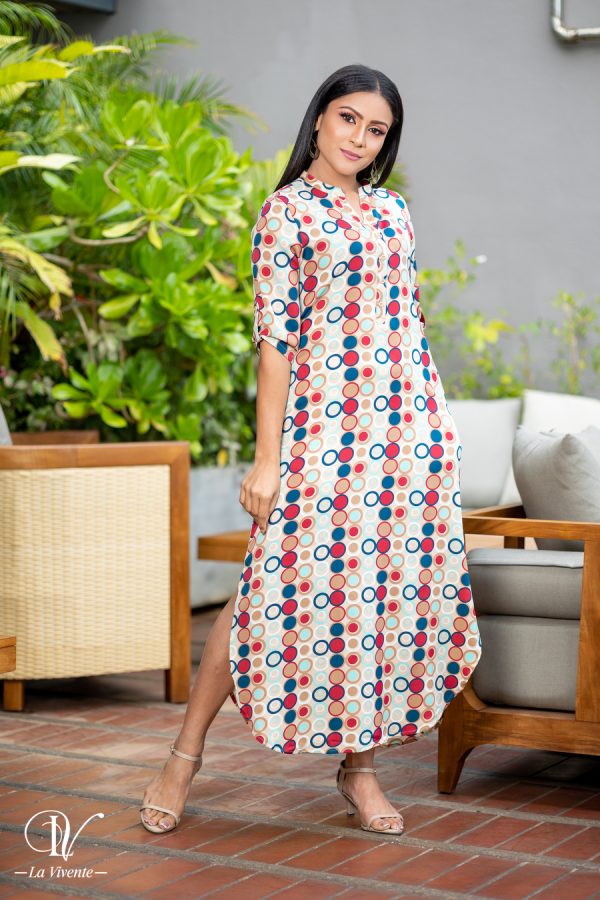 Printed Maxi Shirt Dress With Side Slit - Image 4