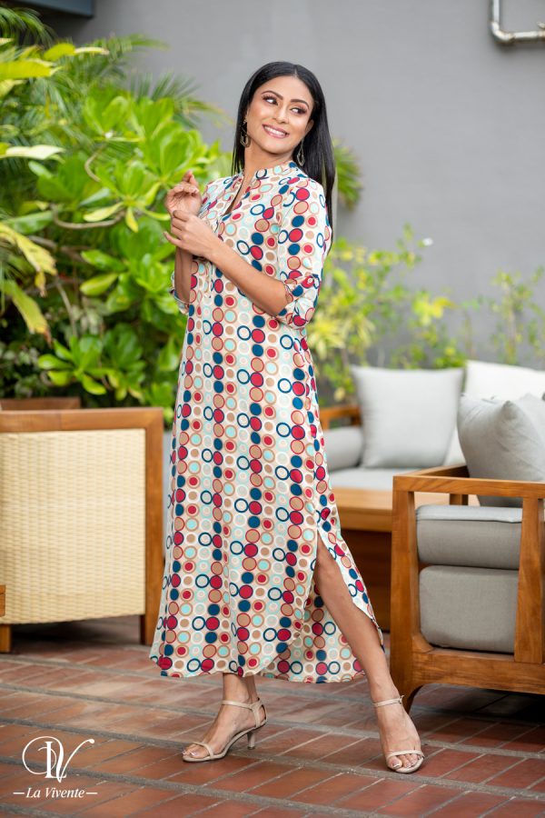 Printed Maxi Shirt Dress With Side Slit - Image 2