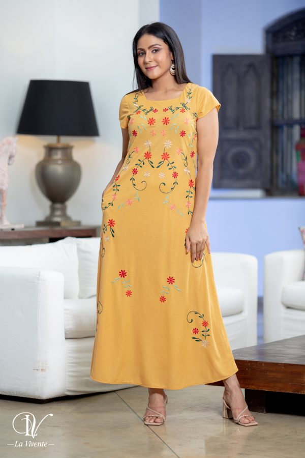 Square Necked Floral Embroidery Maxi Dress - Image 2