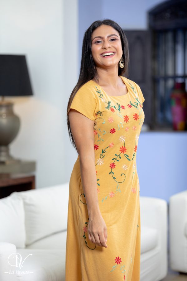 Square Necked Floral Embroidery Maxi Dress - Image 3