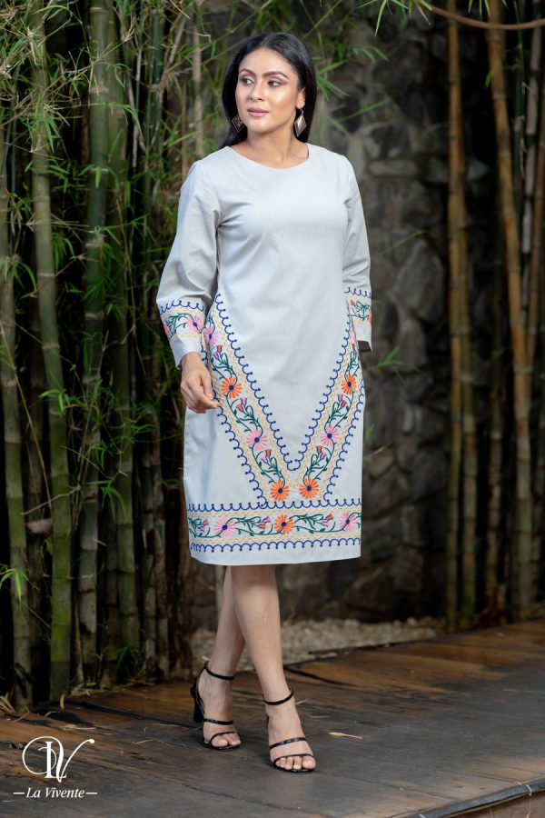 Floral Embroidered Bell Sleeved Short Dress - Image 2