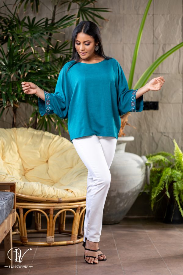 Cuff Embroidered Loose-Fitted Top - Image 3