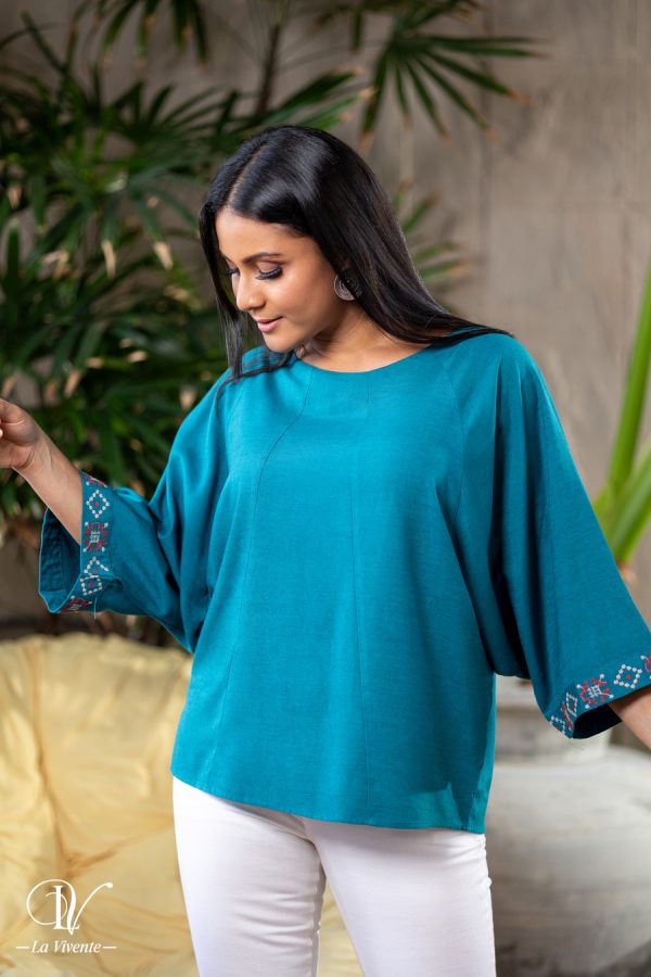 Cuff Embroidered Loose-Fitted Top - Image 4