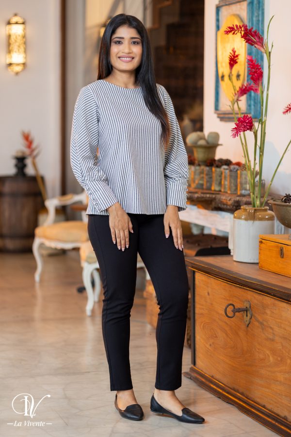 Striped Button Detailed Blouse Top - Image 5