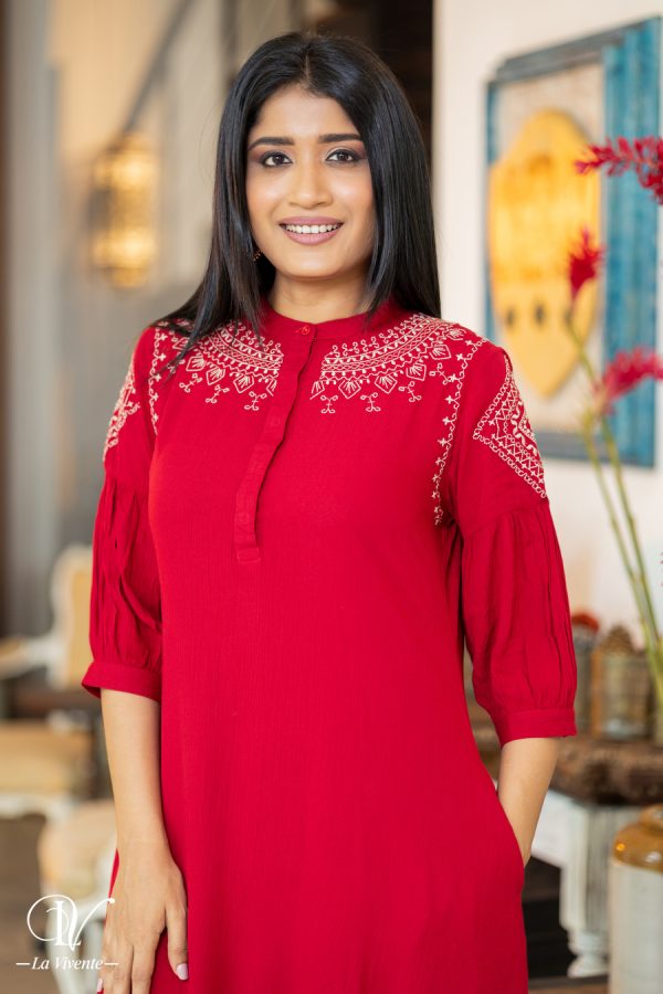 Chinese Collared Embroidered Midi Dress - Image 2