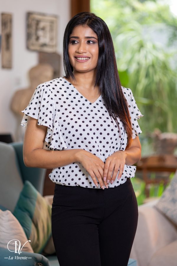 Polka Dot Frill Sleeved Blouse Top - Image 2