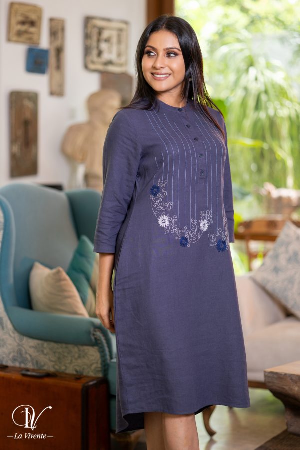 Chinese Collared Floral Embroidered Short Dress