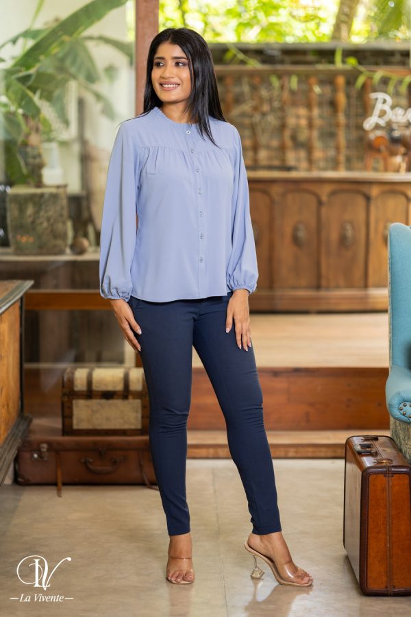 Ruffle Necked Button Up Blouse Top - Image 4