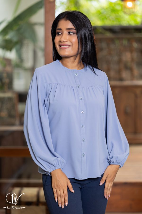 Ruffle Necked Button Up Blouse Top - Image 3