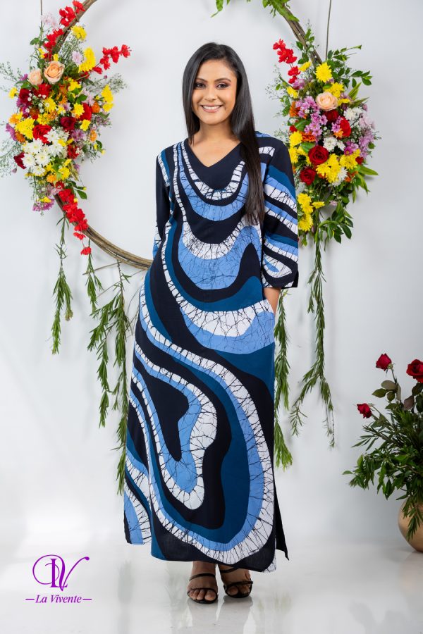 Abstract Printed V-Necked Batik Maxi Dress