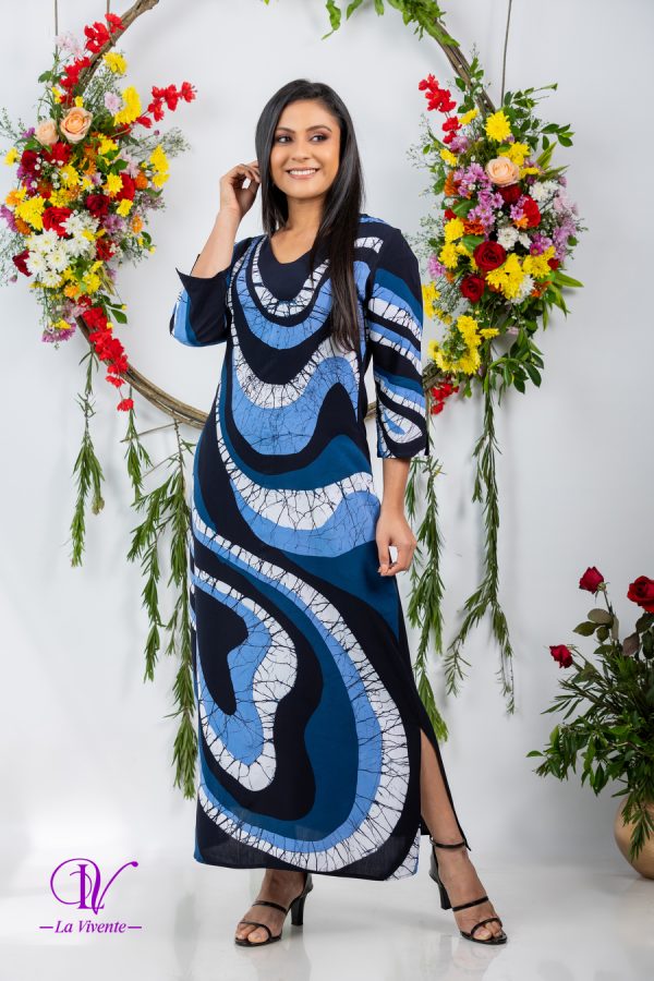 Abstract Printed V-Necked Batik Maxi Dress - Image 3