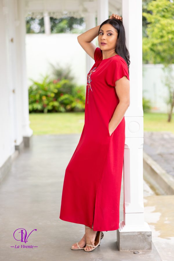 Embroidered Notch Necked Maxi Dress With Side Slits - Image 4