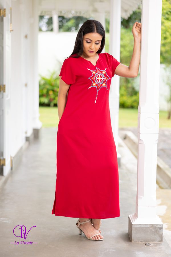 Embroidered Notch Necked Maxi Dress With Side Slits - Image 3