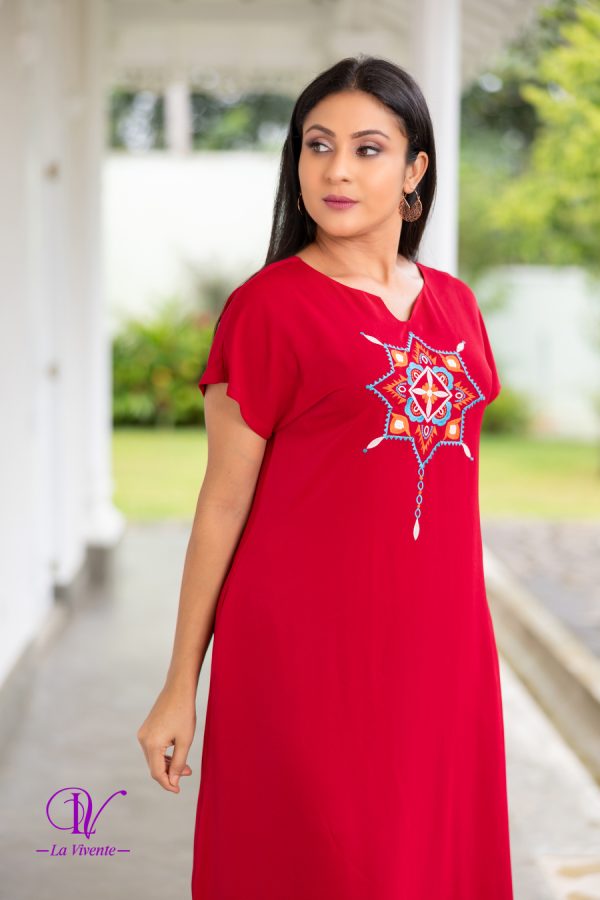Embroidered Notch Necked Maxi Dress With Side Slits - Image 2