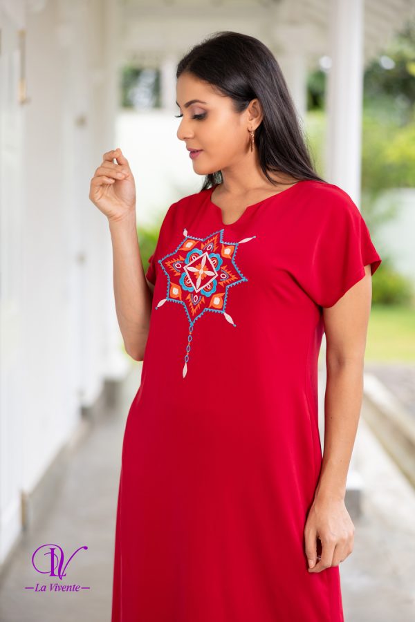 Embroidered Notch Necked Maxi Dress With Side Slits