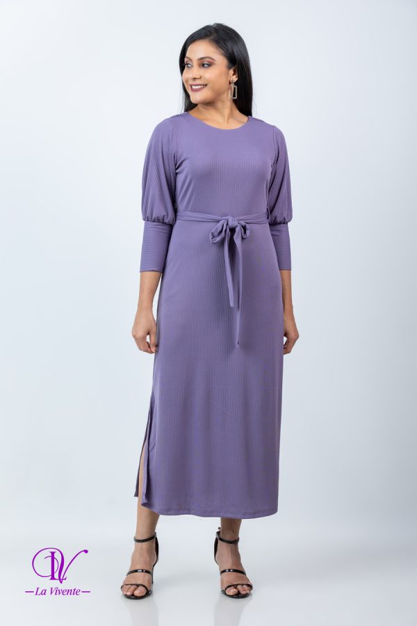 Puff Sleeved Round Necked Belted Maxi Dress - Image 5