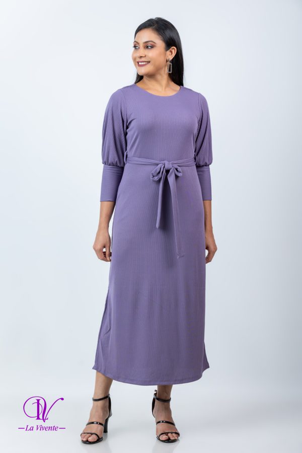 Puff Sleeved Round Necked Belted Maxi Dress - Image 4
