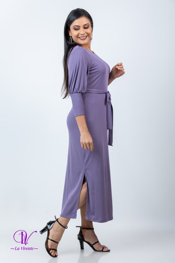 Puff Sleeved Round Necked Belted Maxi Dress - Image 3