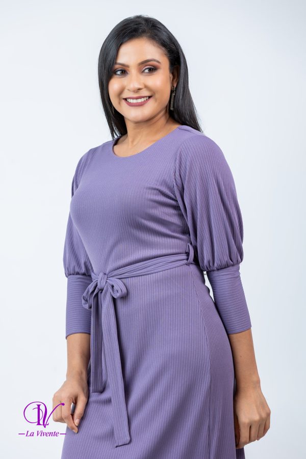 Puff Sleeved Round Necked Belted Maxi Dress