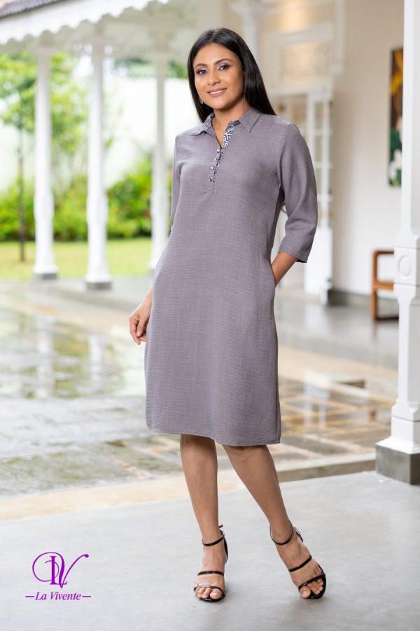 Placket Contrast Detailed Shirt Dress