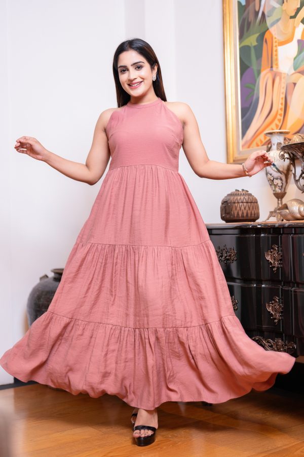 Halter Necked Tiered Maxi Dress