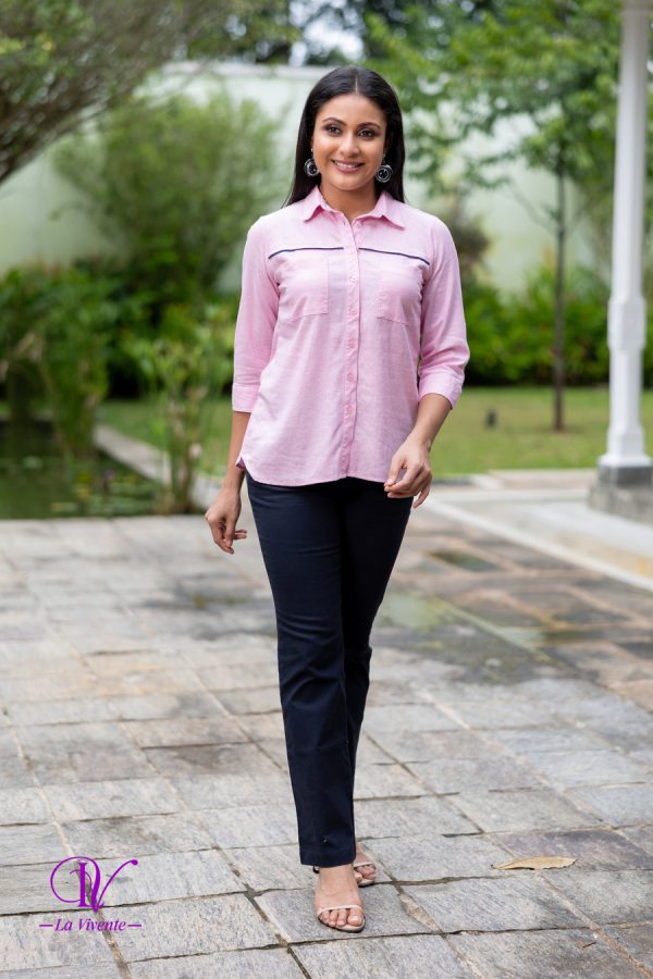 Contrast Piping Detailed Button Up Shirt Blouse - Image 3