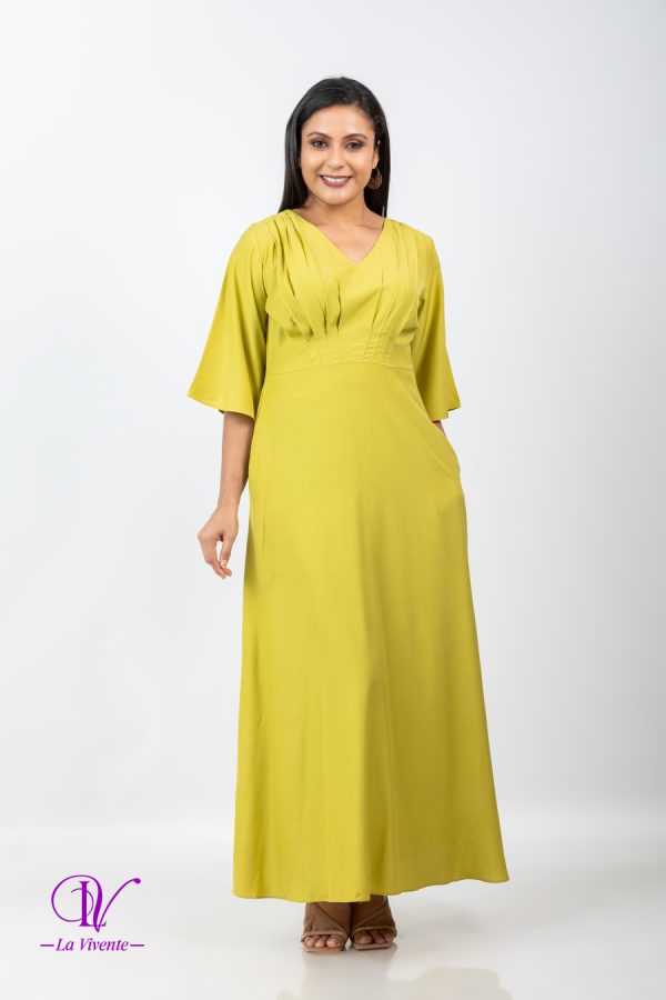 Front Pleated Bell Sleeved Maxi Dress - Image 5