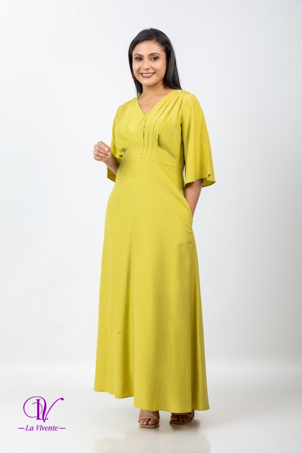 Front Pleated Bell Sleeved Maxi Dress - Image 4