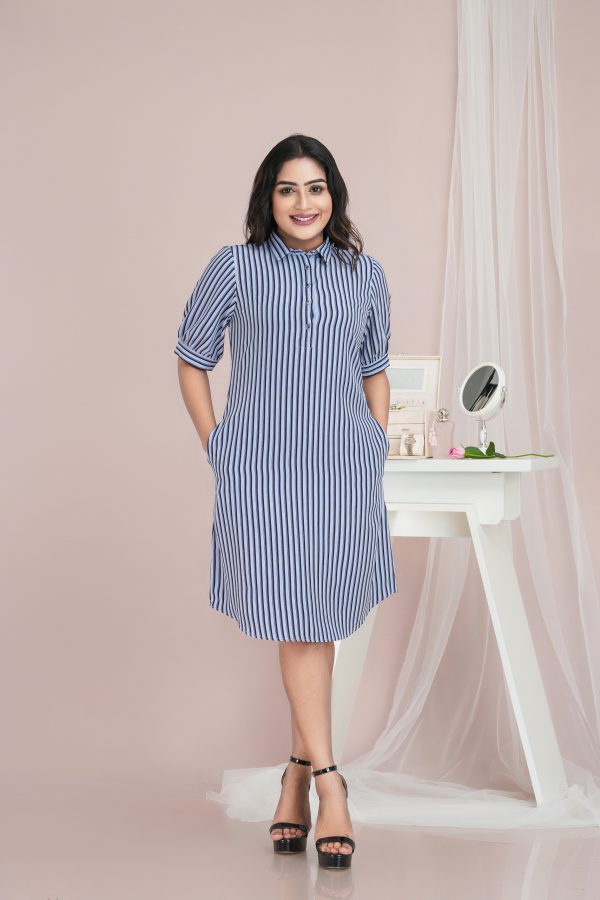 Striped Shirt Collared Short Dress