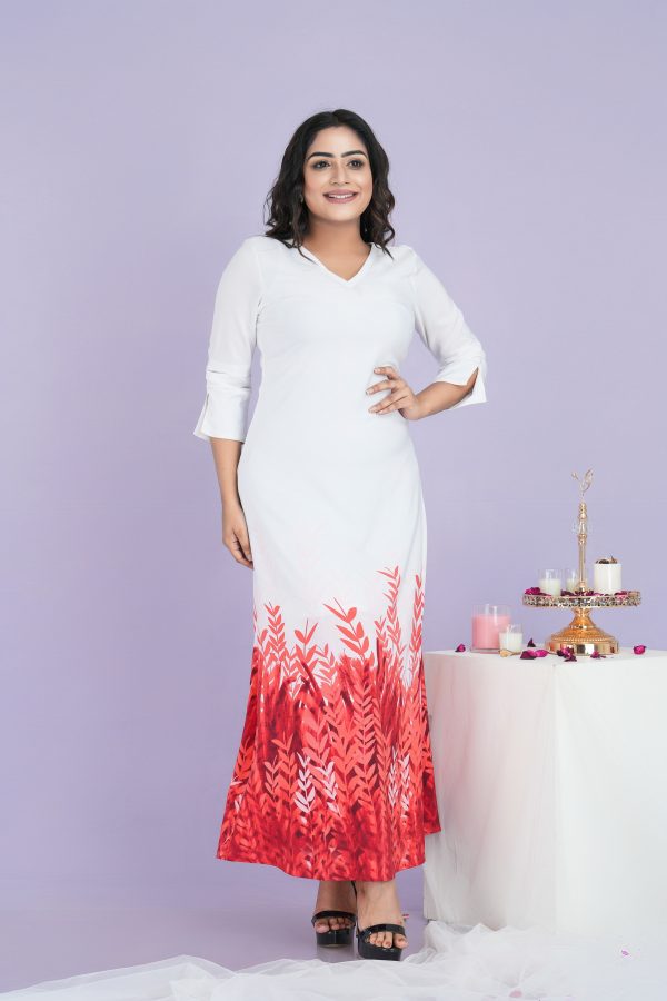 Floral Patterned Pleated Sleeve Detailed Maxi Dress - Image 4