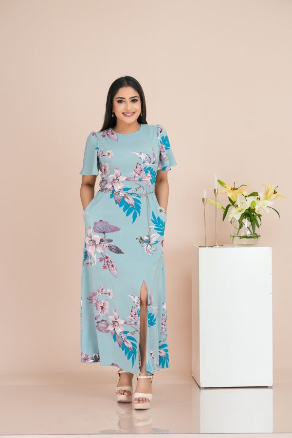 Floral Patterned Front Slit Detailed Maxi Dress - Image 4