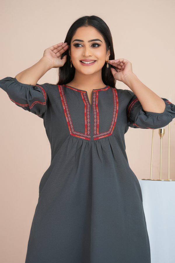 Geometric Embroidered Notch Necked Short Dress