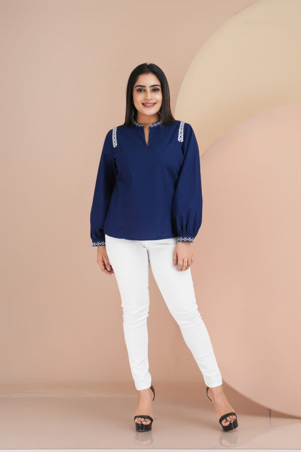 Embroidered Long Sleeved Chinese Collar Top - Image 4