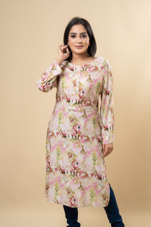 Abstract Patterned Long Sleeved Kurta - Image 2