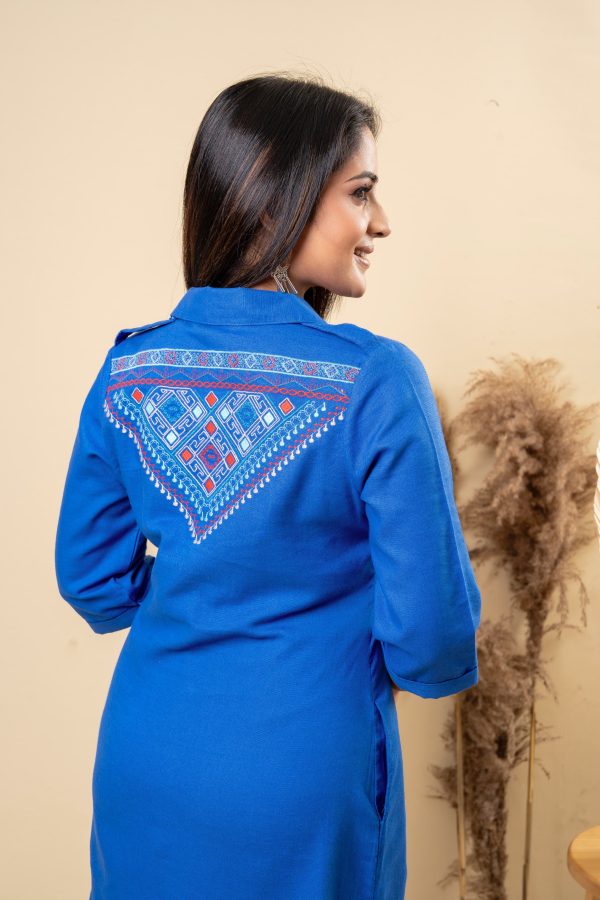 Back York Embroidered Shirt Collared Short Dress - Image 2