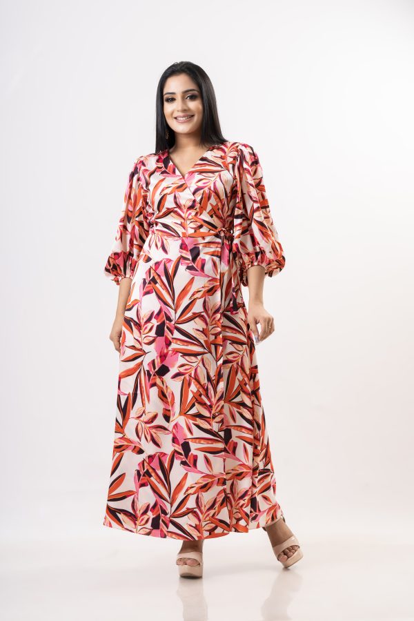 Floral Patterned Wrap-up Eveningwear Maxi Dress - Image 3