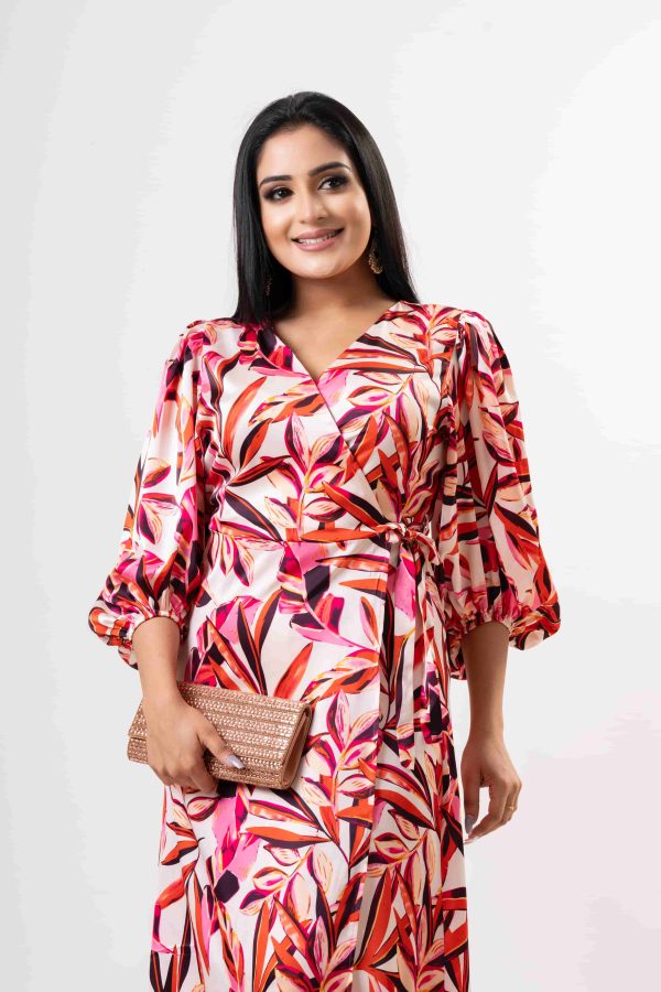 Floral Patterned Wrap-up Eveningwear Maxi Dress - Image 6