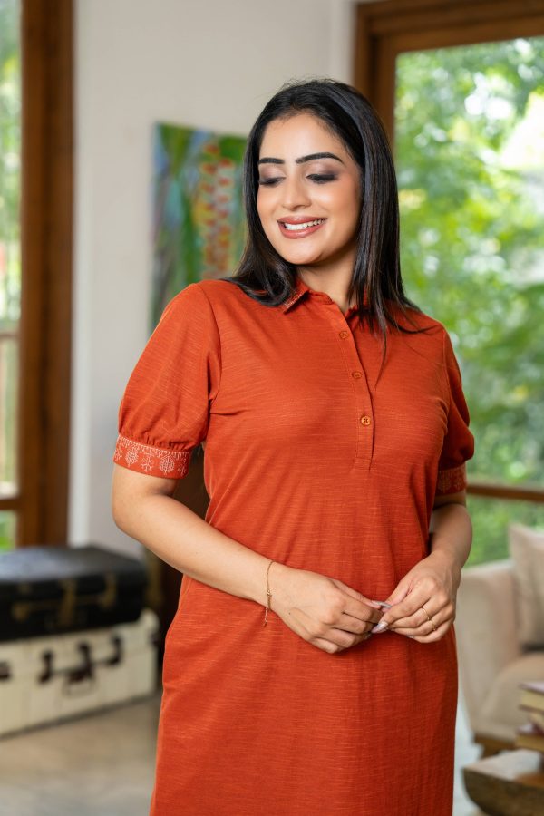 Embroidered Shirt Collared Short Dress - Image 5