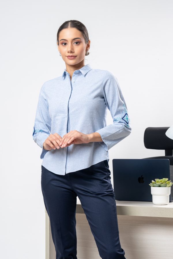 Geometric Embroidered Button Up Shirt