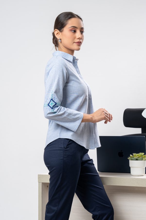 Geometric Embroidered Button Up Shirt - Image 2