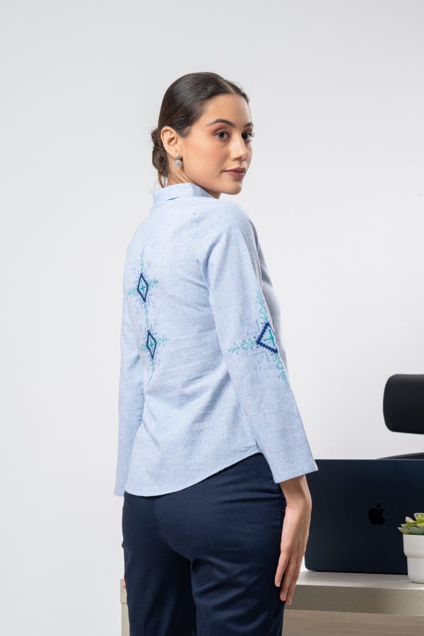 Geometric Embroidered Button Up Shirt - Image 3