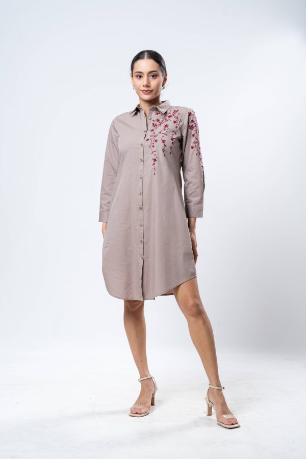 Floral Embroidered Button Up Shirt Dress - Image 2