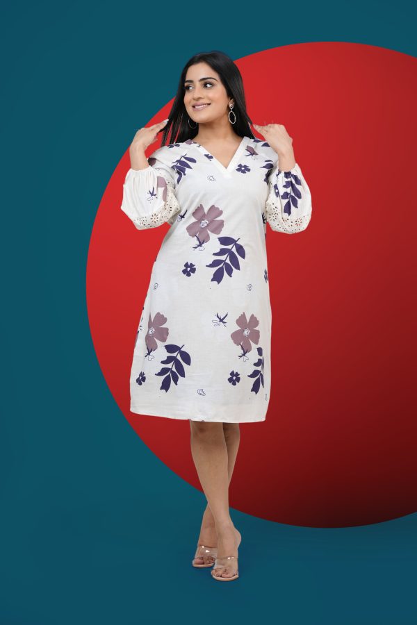 Raglan Sleeve Floral Patterned Short Dress - Image 3
