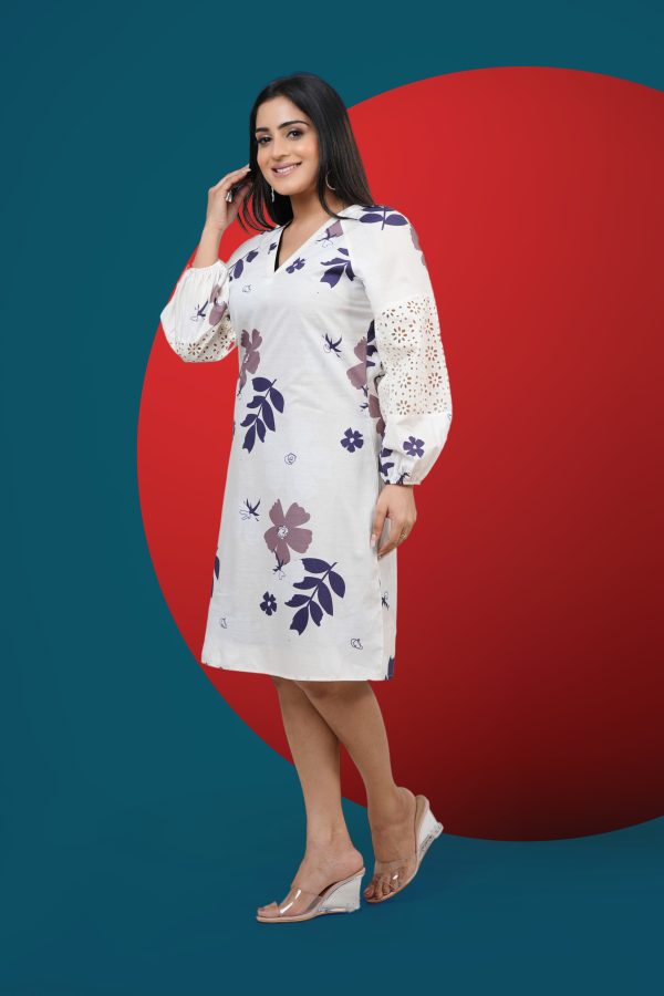 Raglan Sleeve Floral Patterned Short Dress - Image 4