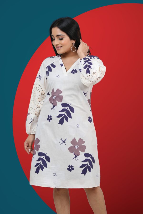 Raglan Sleeve Floral Patterned Short Dress - Image 5
