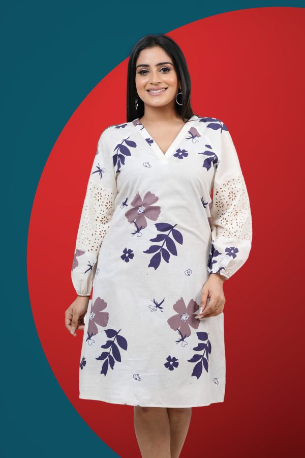 Raglan Sleeve Floral Patterned Short Dress - Image 2