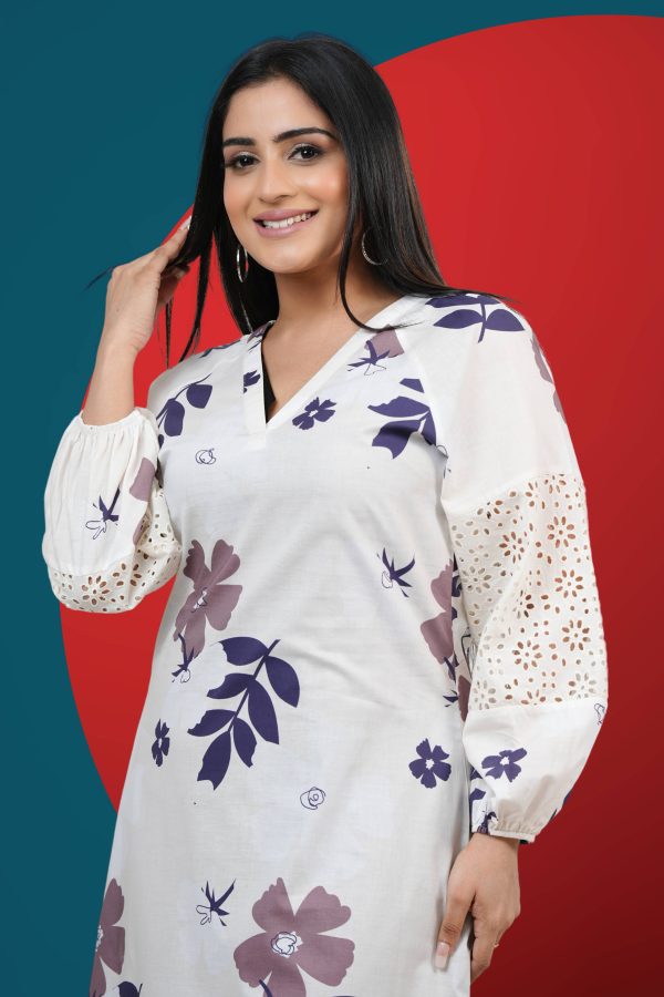 Raglan Sleeve Floral Patterned Short Dress