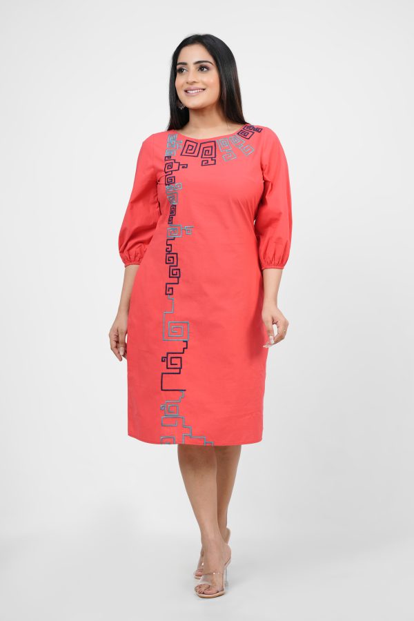 Boat Neck Embroidered Short Dress