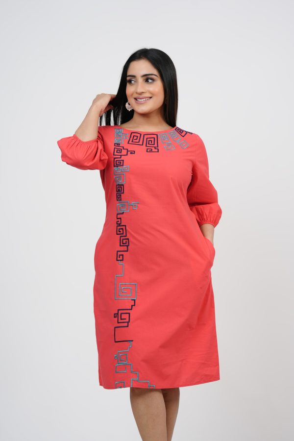 Boat Neck Embroidered Short Dress - Image 3
